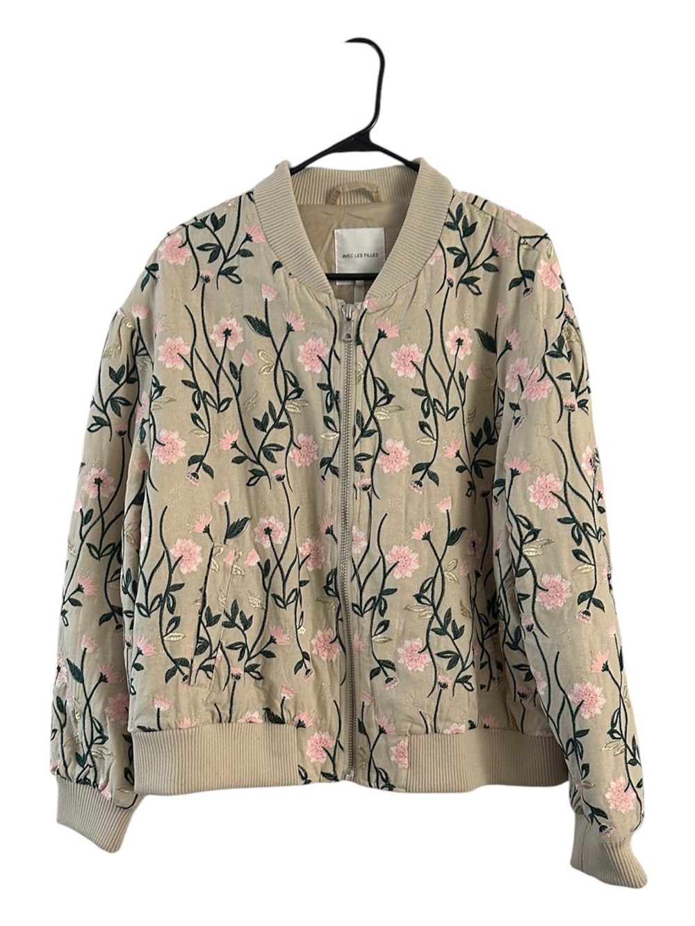 Anthropologie Avec Les Filles Cream Pink Floral Bomber Jacket Size XL - Picture 4 of 8